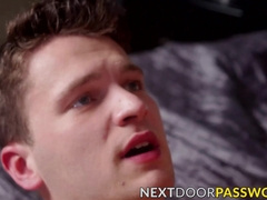 Two young gay jocks passionately kiss and bareback fuck