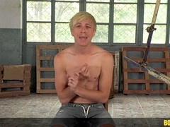 Master doms torment three twinks with nipple play and cock stroking