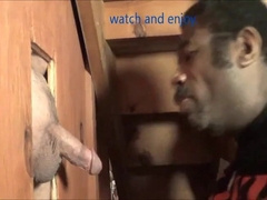 Black Guy Swallows White Cum at Glory Hole
