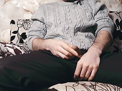 The guy watches porn and masturbates. Ruined orgasm 4 times and loud moans during a cumshot. 4K