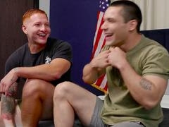 Inked ginger otter gets wrecked by muscle studs Andrew Miller and Jeremiah Cruze