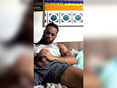 black guy tugging in Bed for money on cam