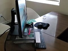 I vac'ed my cock and shot a load on my Boss's desk