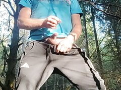 Scallyoscar in the forest pissing in a condom