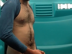 Fuzzy youngster Fap's off and stretches cheeks in a public douche