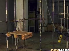 Tied up twink deepthroats big fat cock