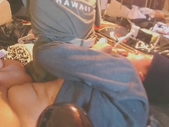 Disabled man with a meaty disability eagerly deep-throats a thick cock of a pillow sex doll