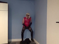 Getting off, leather crossdresser, frost