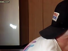 Real greedy gloryhole DILF sucks cock in homemade closeup