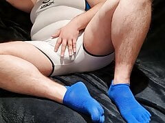German Chubby Men Jerk off in bodysuit and cute toe socks (Horny Underwear)