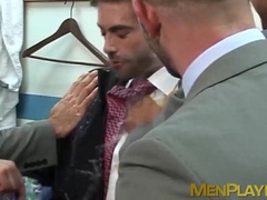 Hot businessman gets passionate rimming before bareback fuck