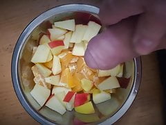 Cum on food - preparing her breakfast