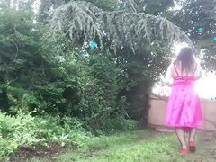 In fushia evening dress