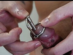 Masturbate with cock ring and urethral sound