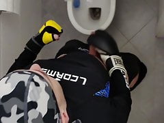 Wanking with boxing glove