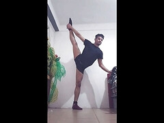 Sexy exercises in suspensor and straw at the end