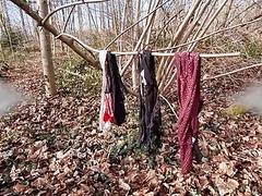 Found a stranger&rsquo;s Thong and String in the woods and covered them in my cum
