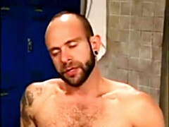 Burning hairy chaps tear up in a locker room.