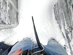 Twink mastubates in the freshly snow-covered countryside