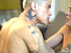 Kinky dad gets down on the train with a big dick in a wild 3some