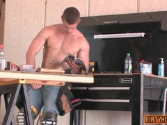 Watch this muscular dude give a rimjob, then take a hot load in his ass