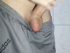 Soft dick getting hard, skinny young man masturbates big thick dick horny