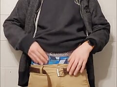 Johnholmesjunior in solo after work jerk off show with huge hard monster cock in vancouver bathroom