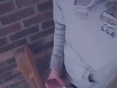 The guy cums with stairs.