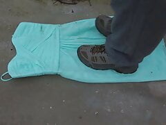 trashing green 2 dress outside
