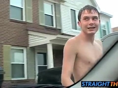 Horny Billy gets on the passenger seat and jerks his dick