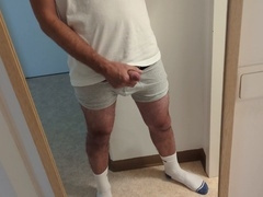 Horny guy in white socks gets kinky, jerks off with loud moans