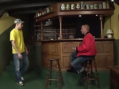 Dominant Skinhead Master Drills Slaveboy in the Bar