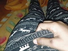 Mastrubation on white black leggings