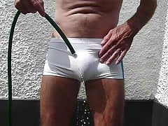 Wet white spandex shorts