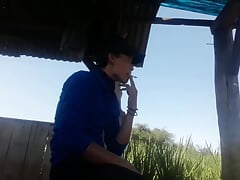 In the rice field, petan, pee, showing a dick being penetrated