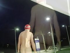 exhib naked a cold morning at public toilet