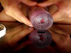 Throbbing Uncut Cock Cum Inside Clear Sex Toy Close Up
