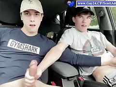 Australian twinks in the car were jerking off