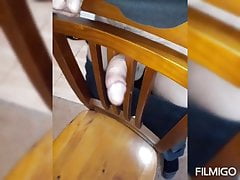 Fucking my chair and showing dee how horny my big cocks is