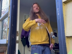 Sk8r Boi Warms Up On A Cold Day With The Homie