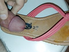 cumming hard on leather sandal