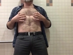Hairy Daddy Strips and Strokes His Hard Cock