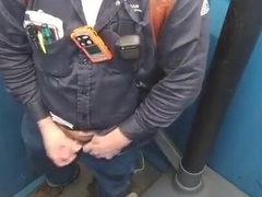 Bearded Hunk Strokes Cock Outdoors in a Porty Potty