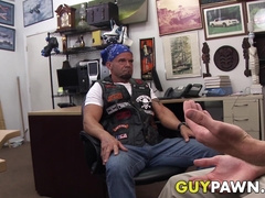 Straight biker rides cock for cash in the pawnshop