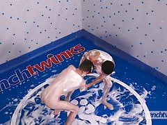 Twinks fighting and fucking in soap