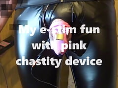 My e-stim fun with pink chastity device