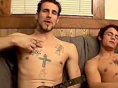 Two straight guys stroking their meatpipes until spilling jizz