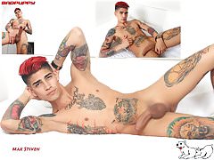 Max's pants fall to the floor & he starts jacking his cock