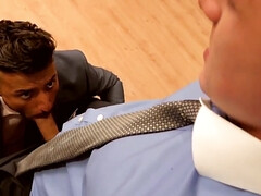 Tattoed pervert with a big cock penetrates a businessman