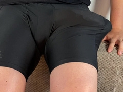 Gigantic stiffy jizm palms-free-for-all in trousers